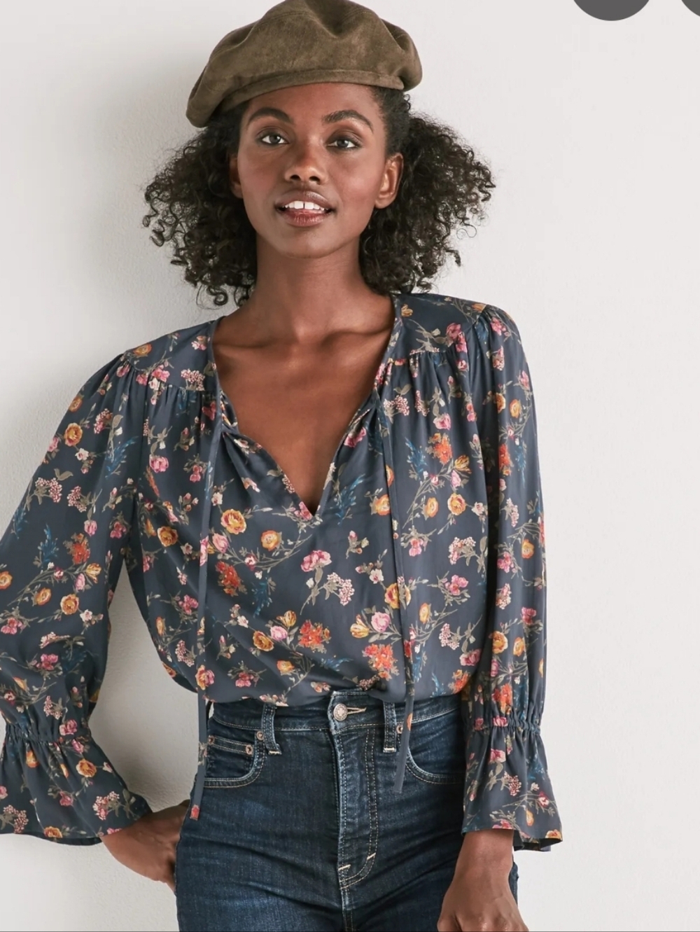 Lucky Brand navy blue floral blouse XL